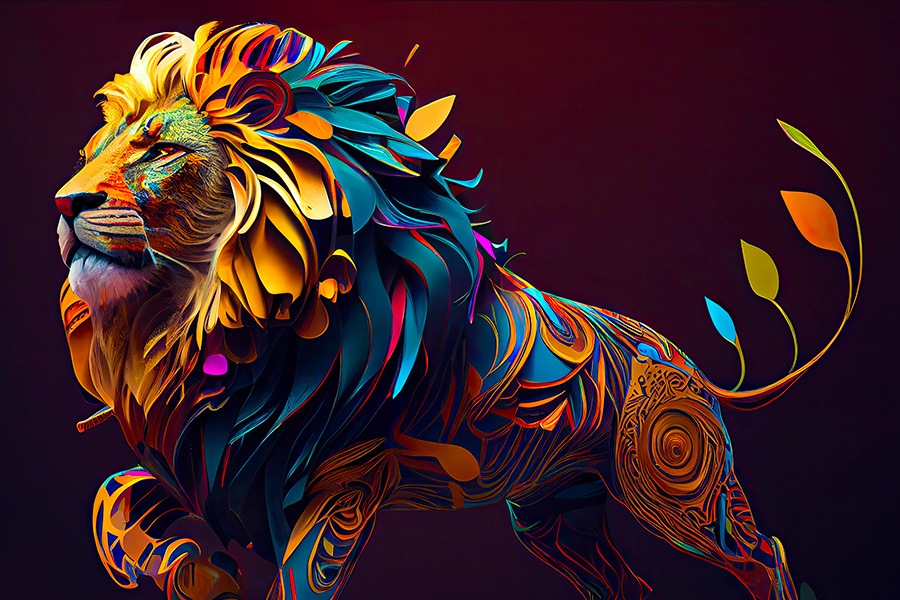 A colorful lion is shown.