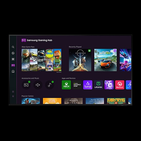 The Gaming Hub UI is on display.