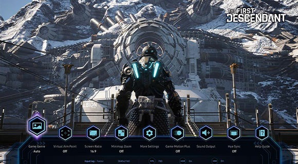 The First Descendant game is displayed on a screen, with Game Bar at the bottom showing different customization options.