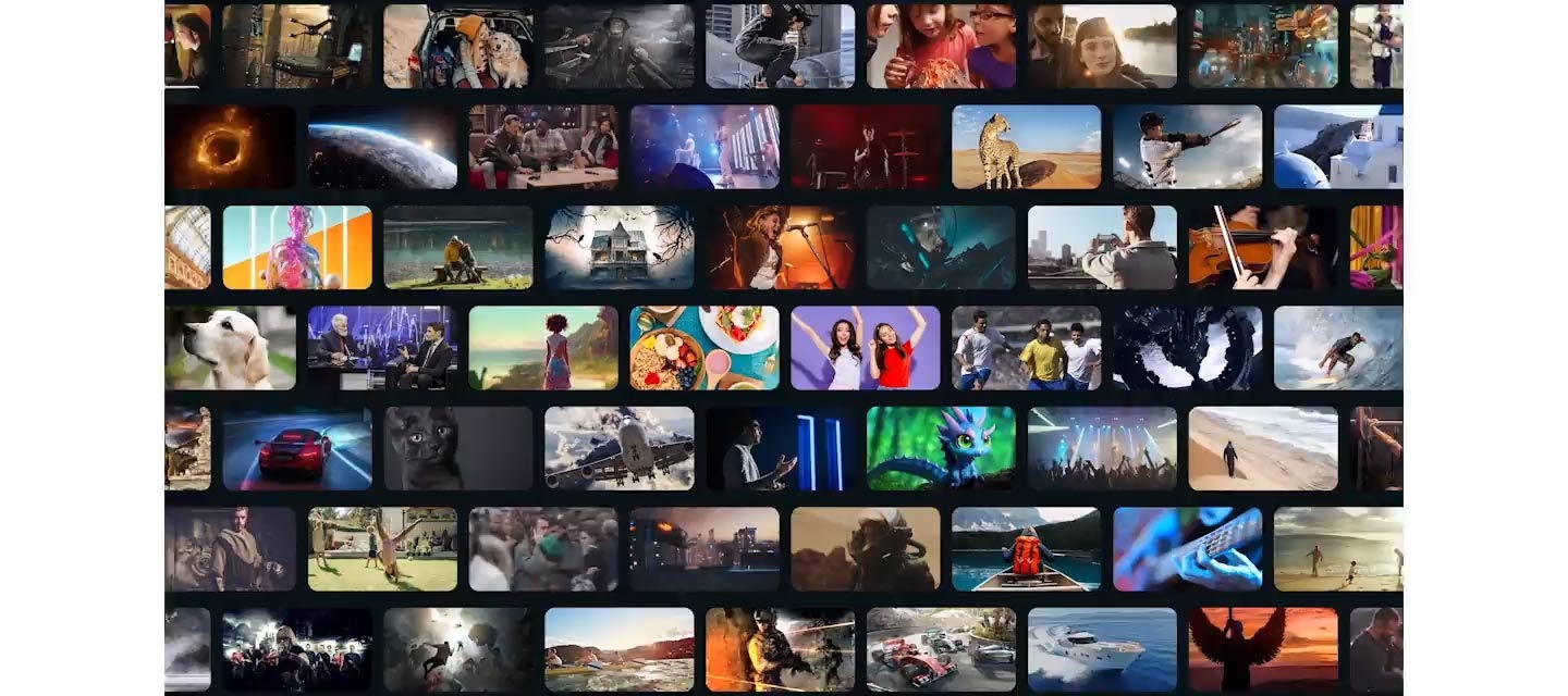 Array of screens showing various content. Aerial shot reveals more screens and vast amount of content available. Endless Free Content. Other screens appear. Experience, smart, beyond. Screens move to the side as if scrolled through. TV show, sports, movie, drama, music. Upscale Your Entertainment.