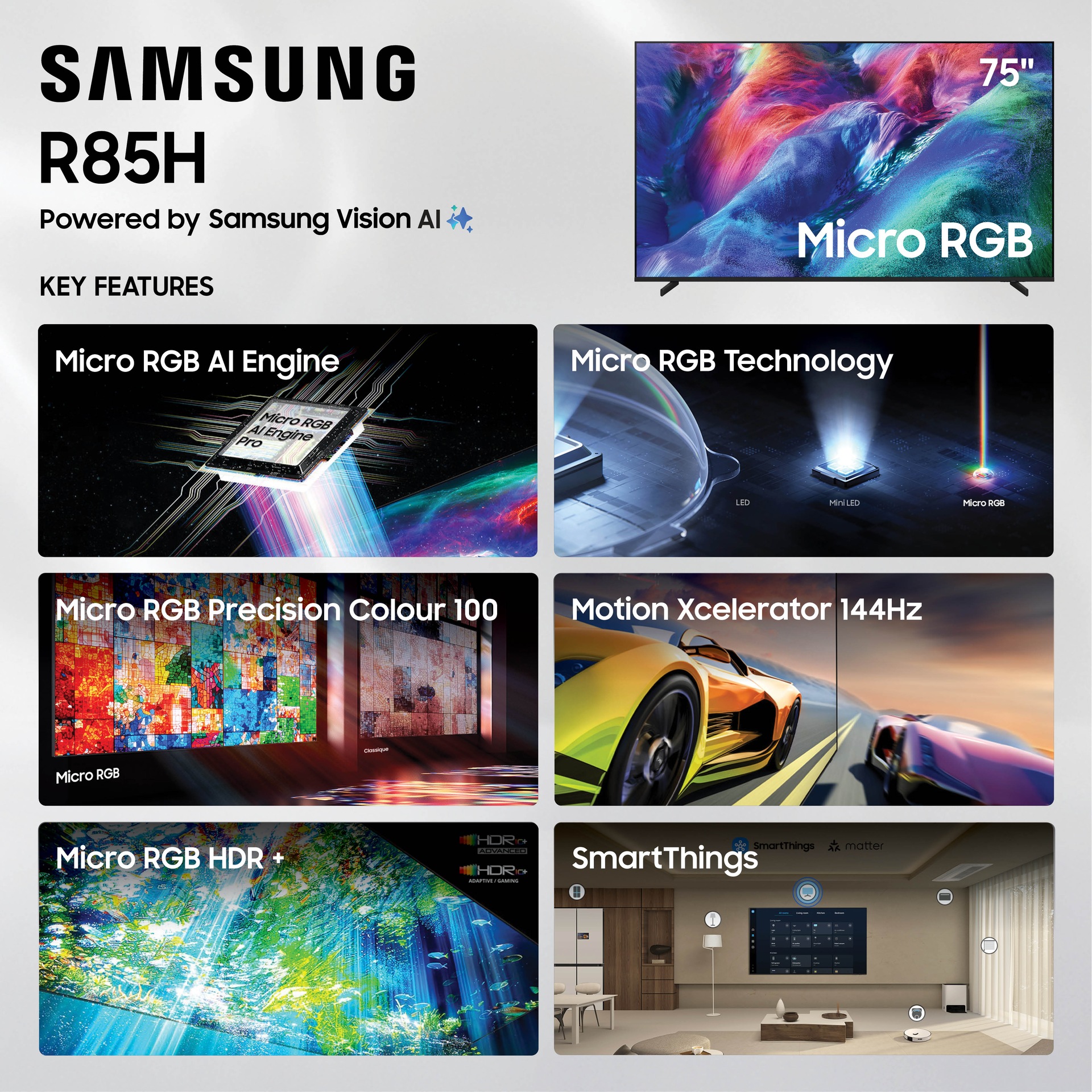 75" Micro RGB R85H 4K Samsung Vision AI Smart TV (2026) Titanium Black