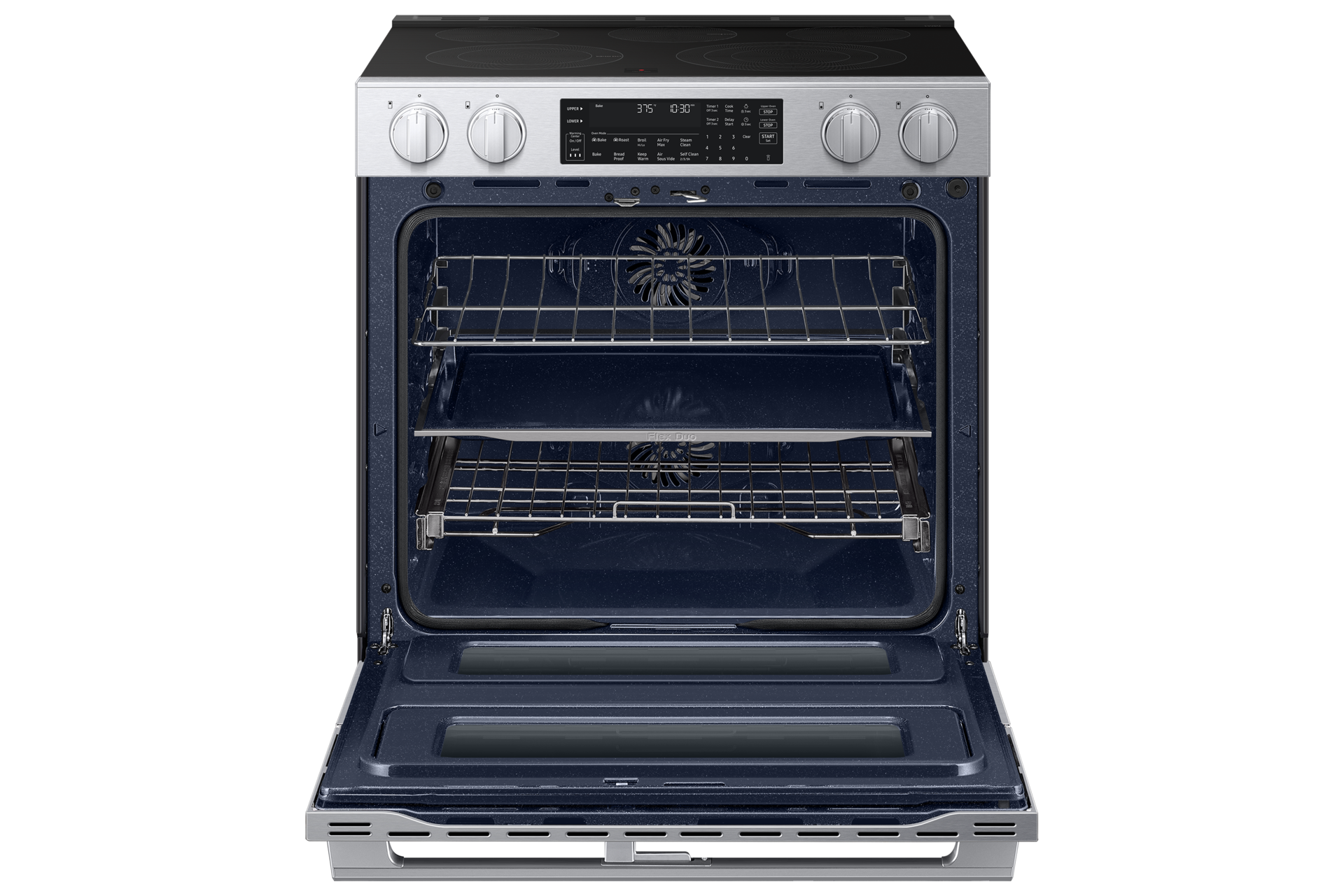 Electric Slide-In Range 90H Flex Duo™ | True Convection with Air Fry Max | Illuminated Precision Knobs 6.3 cu.ft.