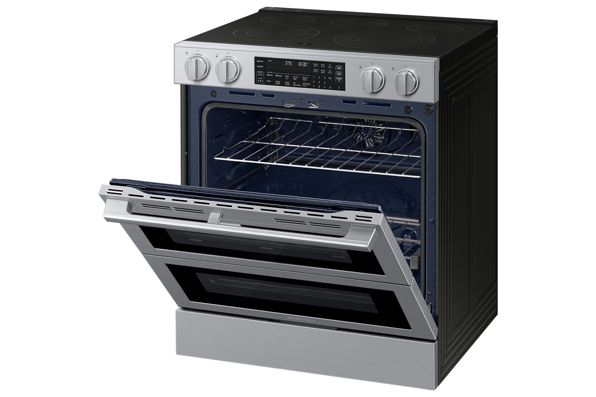 NSE90H/30_NSE90H63DRAA Air Fry Max and Pro-Style Design 6.3 cu. ft. Side-Perspective1 Silver 