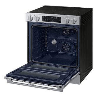 NSE90H/30_NSE90H63DRAA Air Fry Max and Pro-Style Design 6.3 cu. ft. R-Perspective-Open Silver 
