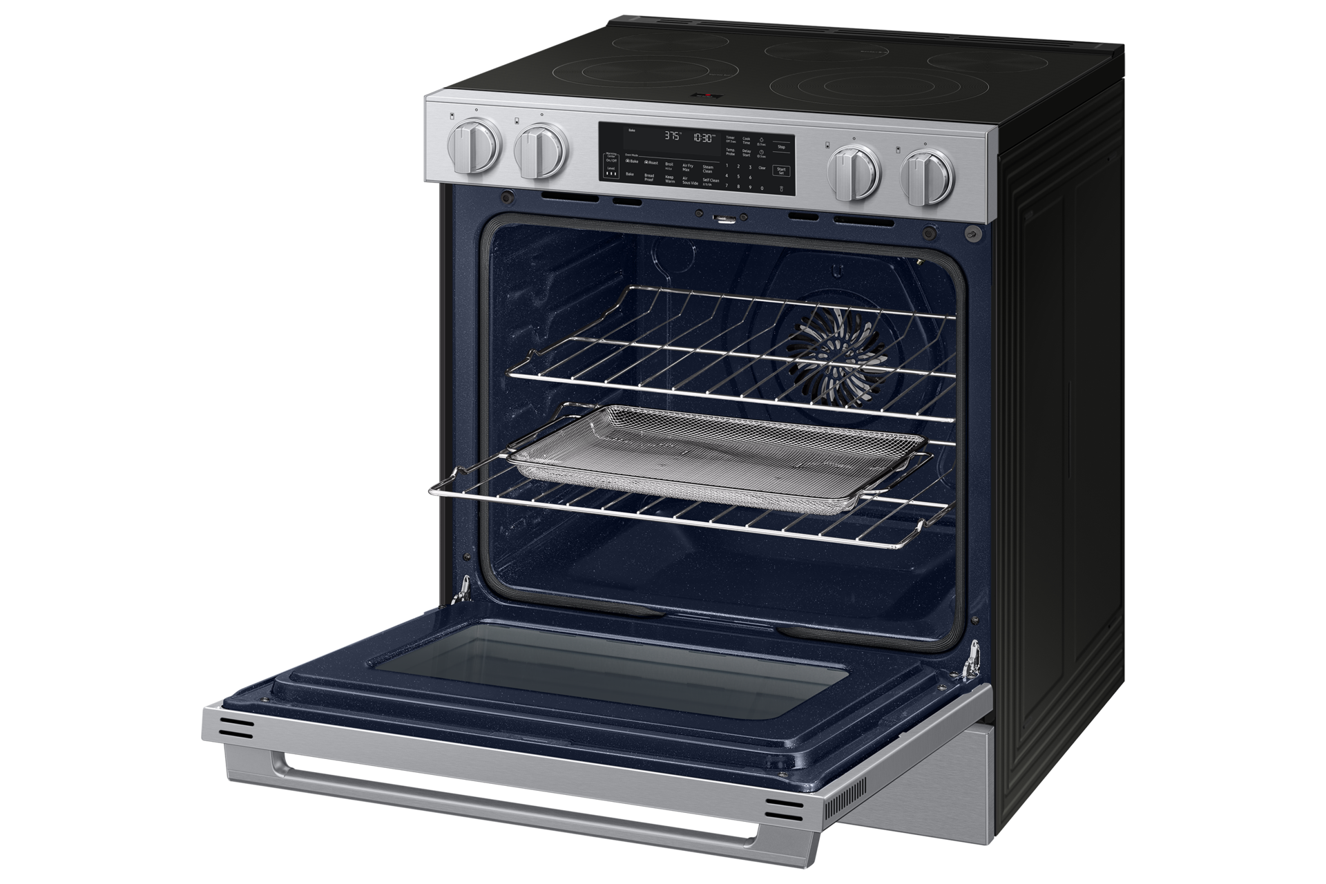NSE90H/30 Air Fry Max and Pro-Style Design 6.3 cu.ft R-Perspective-Open-Rack Silver 