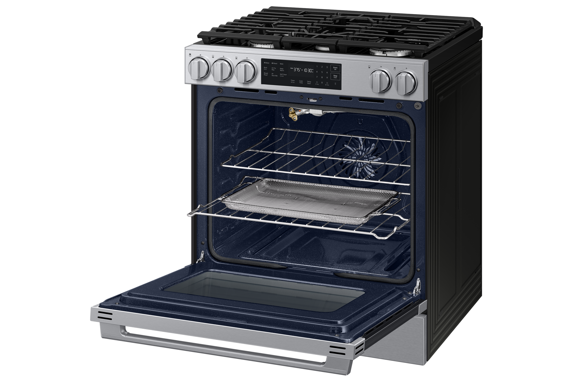 NSG80H/30 Air Fry Max and Pro-Style Design 6.0 cu.ft. R-Perspective-Open-Rack Silver 