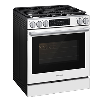 Gas Slide-In 6.0 cu.ft. 80H | True Convection with Air Fry Max, Air Sous Vide, 18K Dual BTU L-Perspective White 