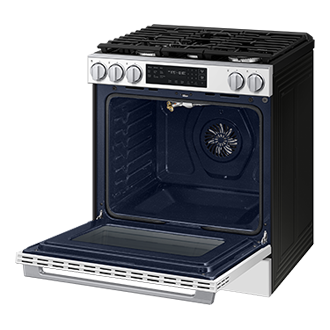 Gas Slide-In 6.0 cu.ft. 80H | True Convection with Air Fry Max, Air Sous Vide, 18K Dual BTU R-Perspective-Open White 