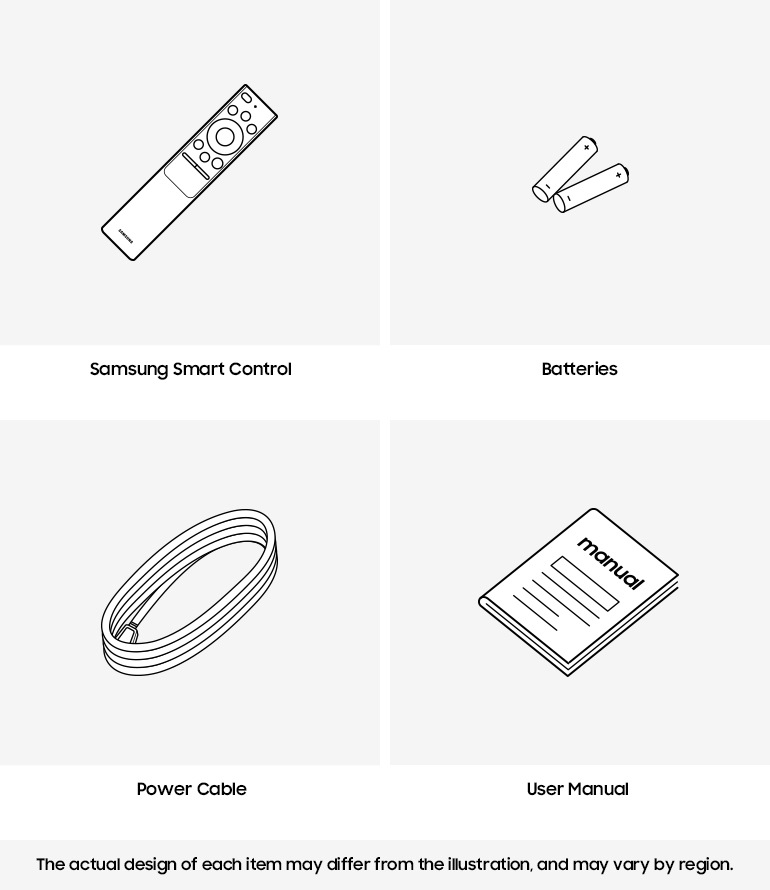 Samsung The Terrace accessories provided include Wall-Mount and remote control