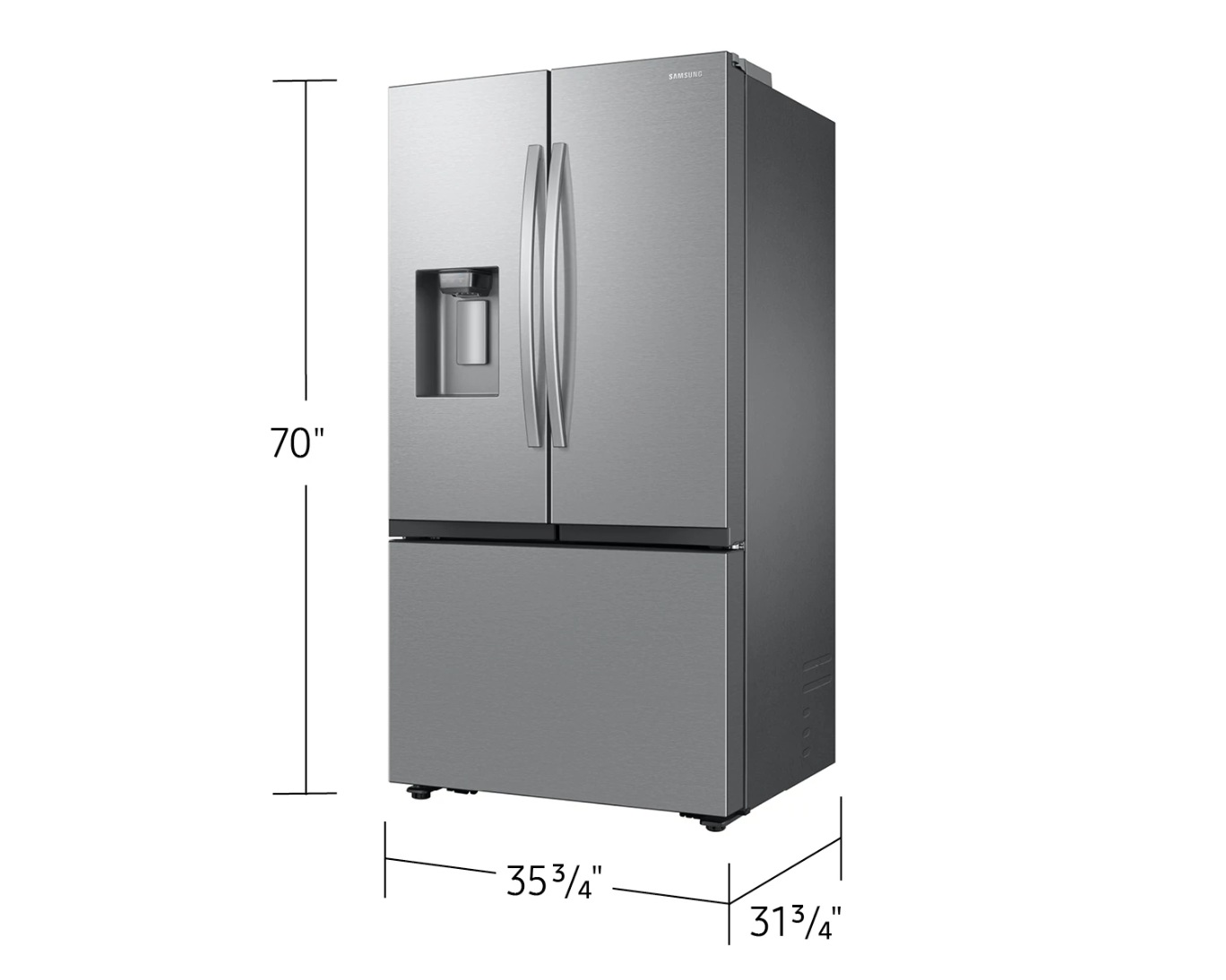 Bespoke AI 3-Door French Door Refrigerator RF60 Jumbo External Water & Ice Dispenser 26 Cu.ft. Silver