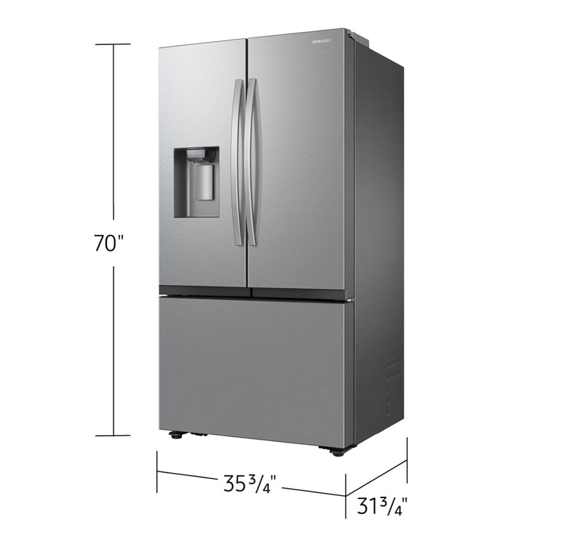 Bespoke AI 3-Door French Door Refrigerator RF60 Jumbo External Water & Ice Dispenser 26 Cu.ft. Silver