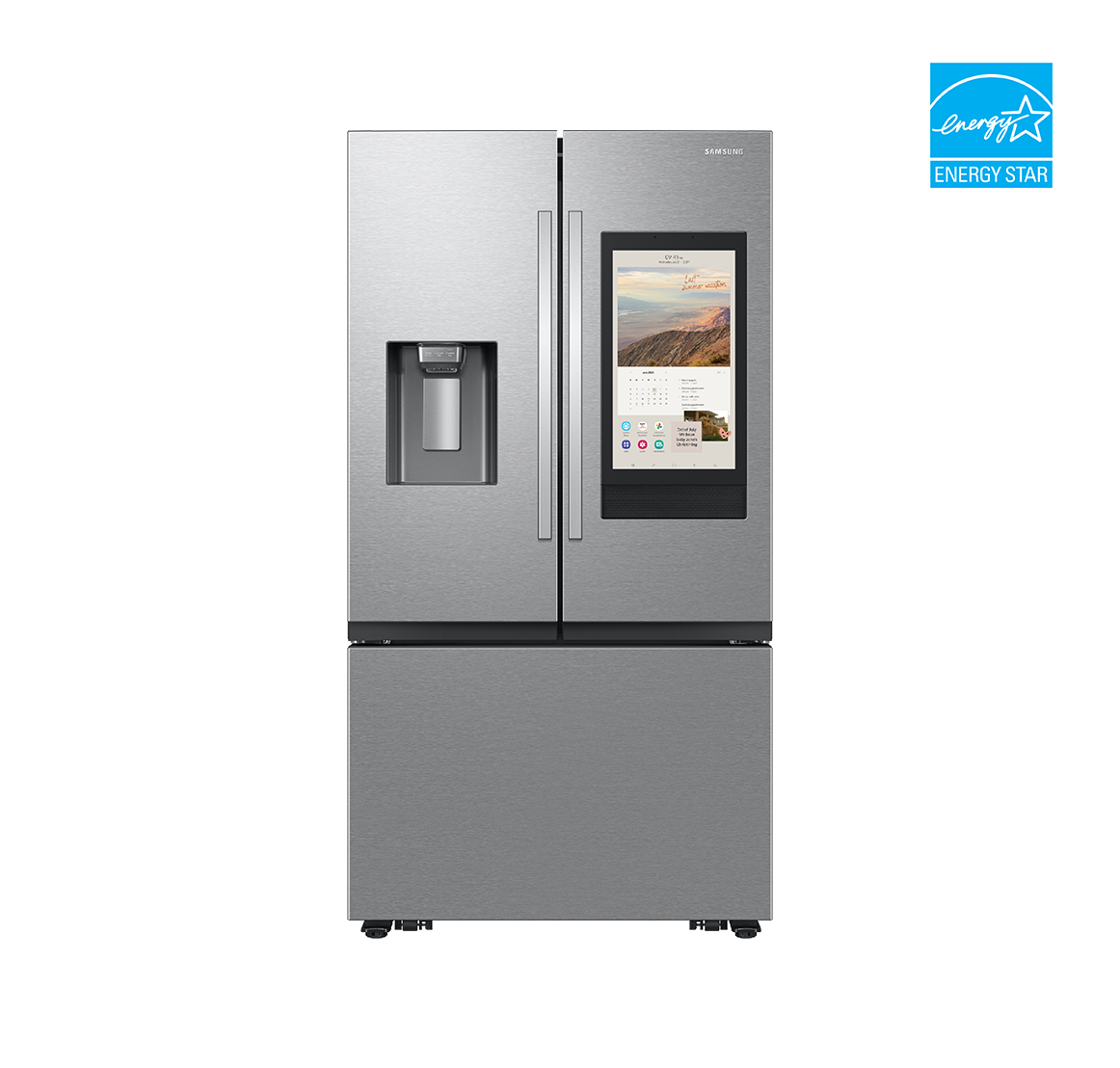 36" 3-Door French Door with Family Hub and External Ice and Water Dispenser | Samsung Canada