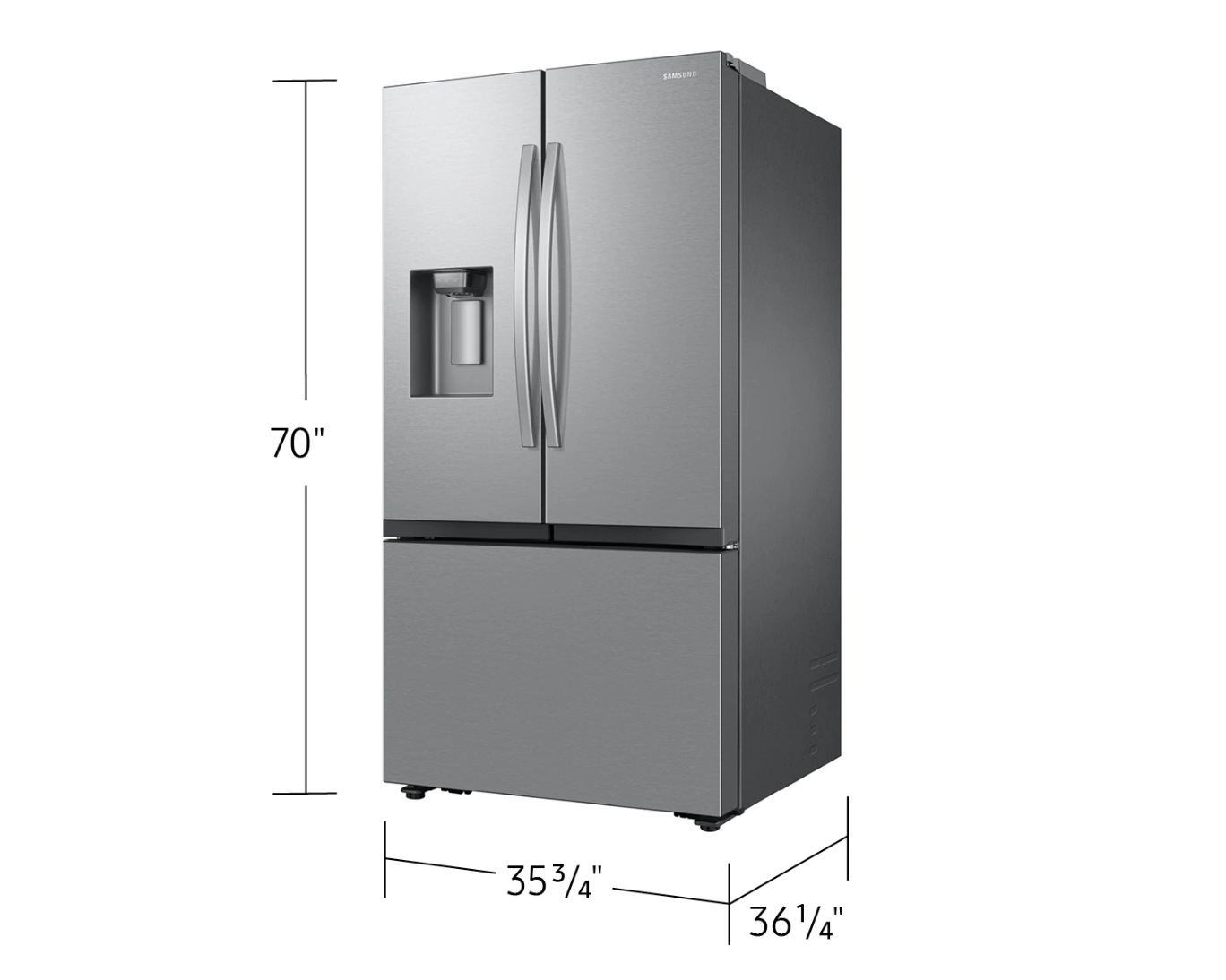 Bespoke AI 3-Door French Door Refrigerator RF60 Jumbo Mega Capacity External Water & Ice Dispenser 31 cu.ft. Silver