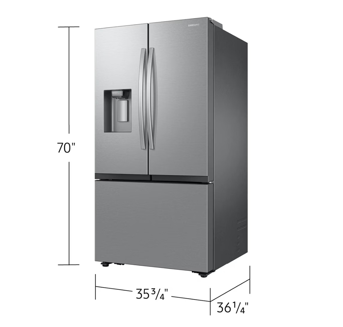 Bespoke AI 3-Door French Door Refrigerator RF60 Jumbo Mega Capacity External Water & Ice Dispenser 31 cu.ft. Silver
