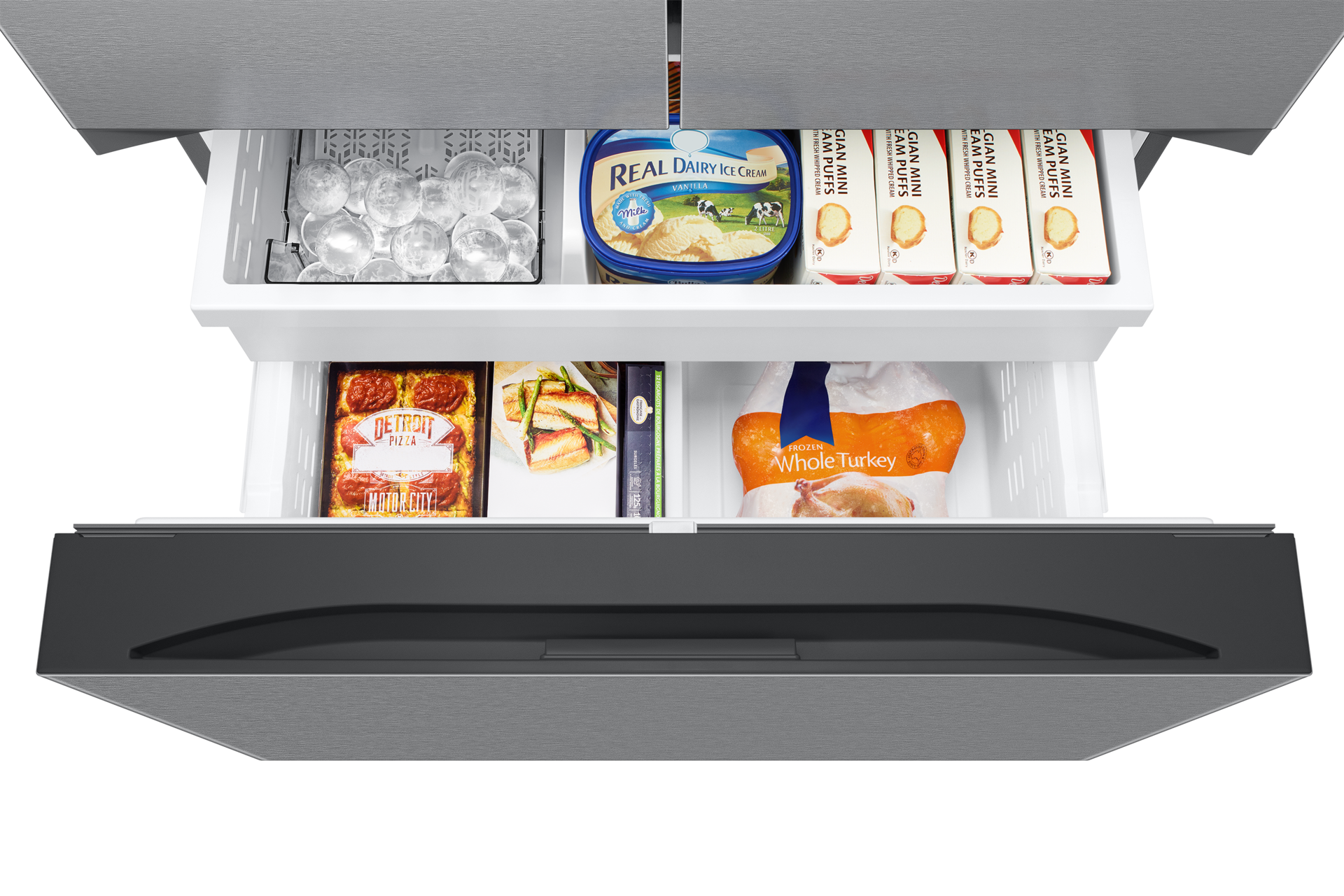 RF6500CC 3Door French Door Refrigerators with Large Capacity with SpaceMax™ Technology and Auto Ice Maker - Sphere Ice Freezer-Dynamic Silver 