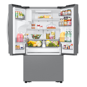RF6500CC 3Door French Door Refrigerators with Large Capacity with SpaceMax™ Technology and Auto Ice Maker - Sphere Ice Front-Open-With-Food Silver 