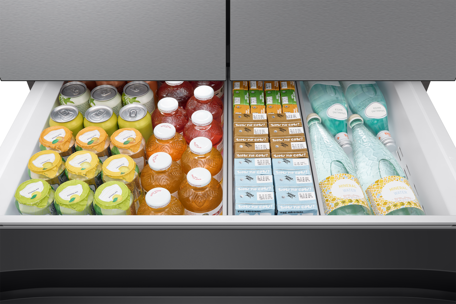 RF90F/36 French Door Refrigerators with Dual Auto Ice Maker Mid-Drawer-Open-Beverage Stainless Steel 