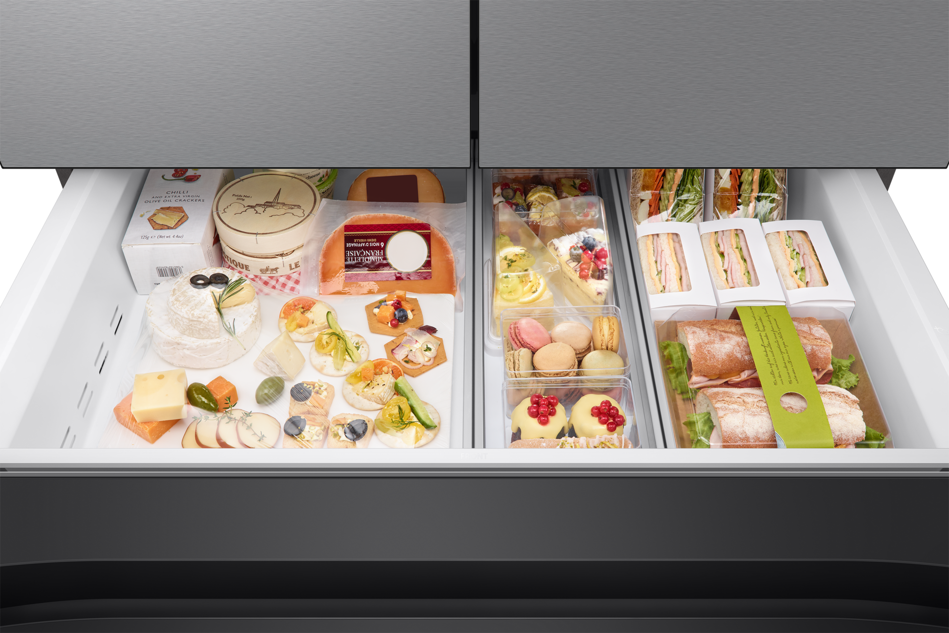 RF90F/36 French Door Refrigerators with Dual Auto Ice Maker Mid-Drawer-Open-Deli Stainless Steel 