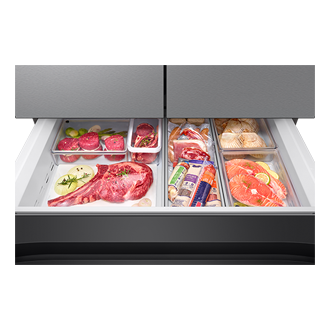 RF90F/36 French Door Refrigerators with Dual Auto Ice Maker Mid-Drawer-Open-Meat-Fish Stainless Steel 
