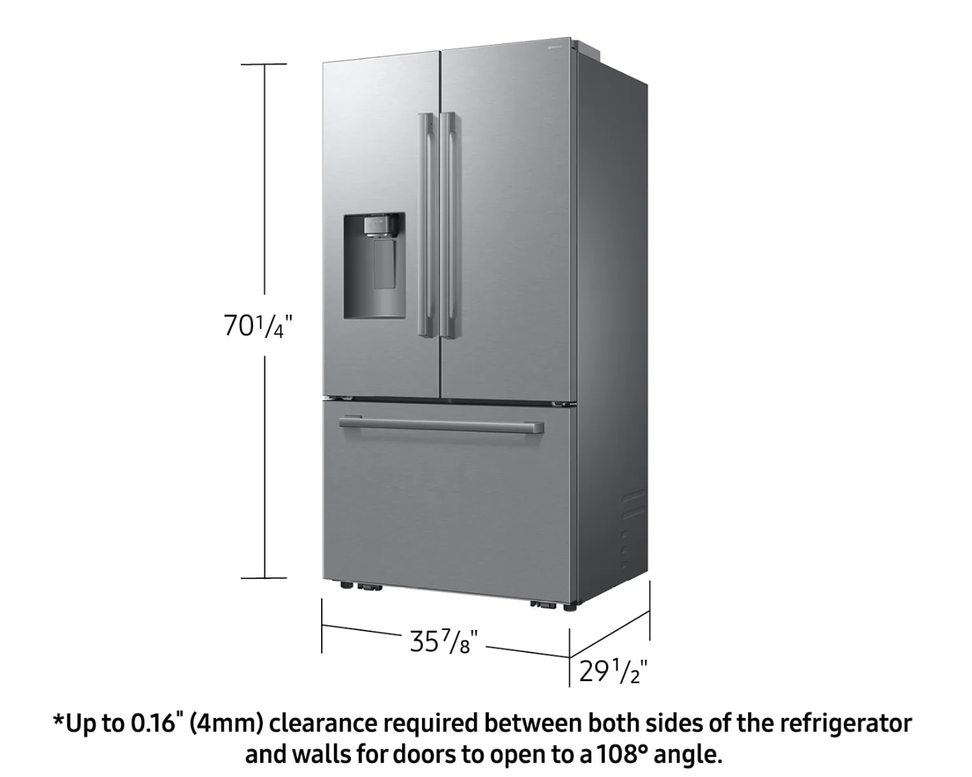 Bespoke AI 3-Door French Door Refrigerator RF70 Host Zero Clearance Fit External Water & Ice Dispenser 24 cu.ft. Silver