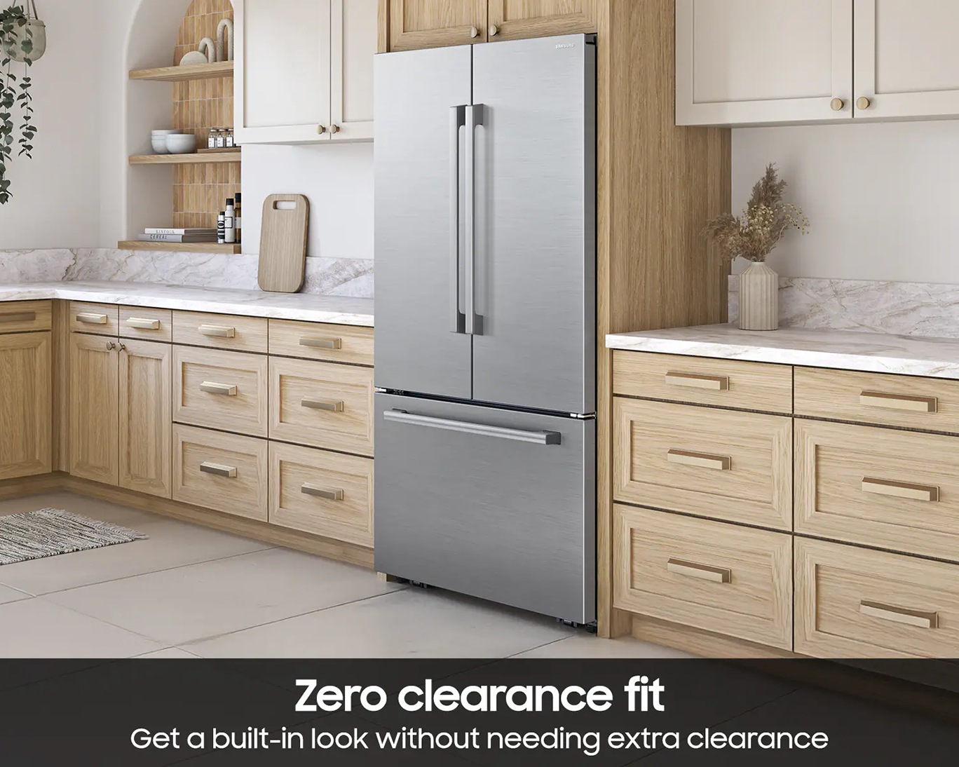 Bespoke AI 3-Door French Door Refrigerator RF70 Sleek Zero Clearance Fit In-Door Tall Dispenser 24 cu.ft. Silver