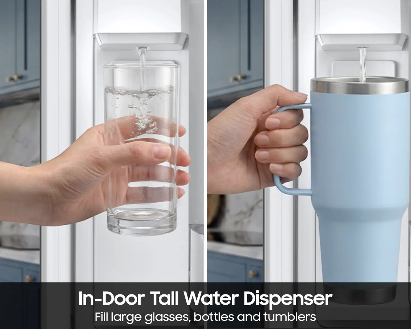 Bespoke AI 3-Door French Door Refrigerator RF70 Sleek Zero Clearance Fit In-Door Tall Dispenser 24 cu.ft. Silver
