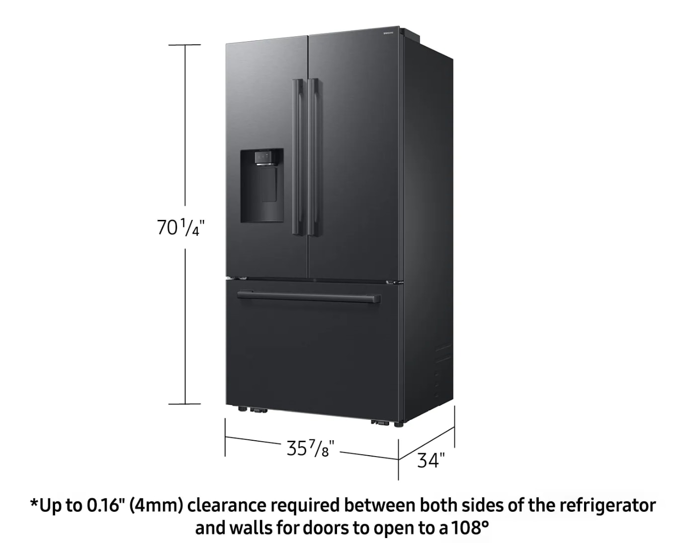 Bespoke AI 3-Door French Door Refrigerator RF70 Glam Zero Clearance Fit External Water & Ice Dispenser 29 cu.ft. Black