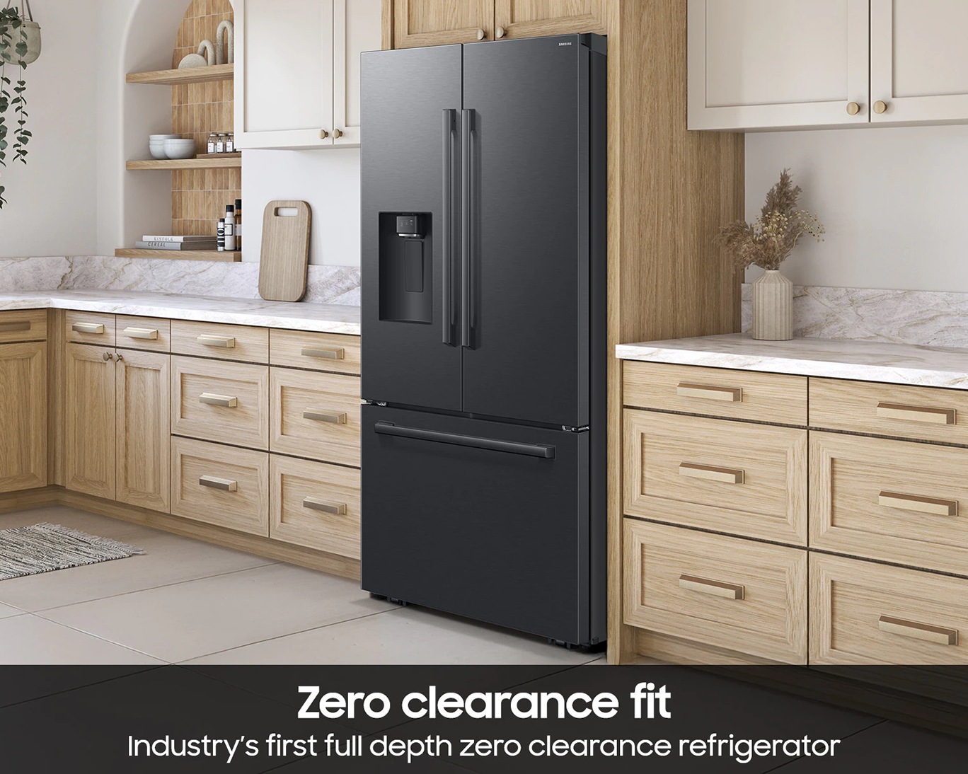 Bespoke AI 3-Door French Door Refrigerator RF70 Glam Zero Clearance Fit External Water & Ice Dispenser 29 cu.ft. Black
