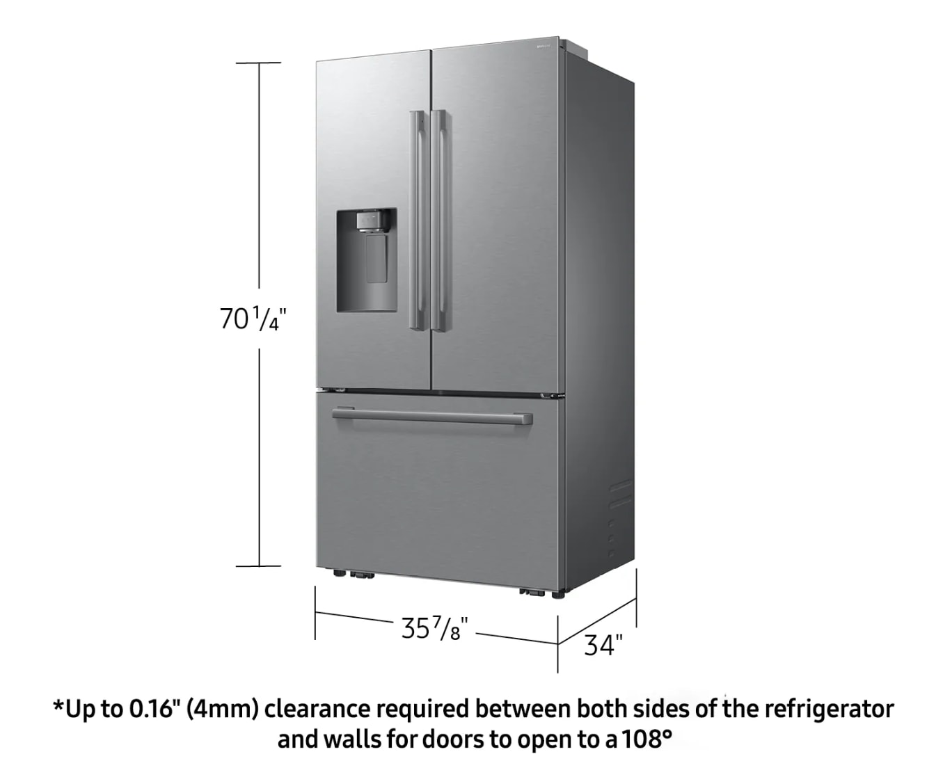 Bespoke AI 3-Door French Door Refrigerator RF70 Glam Zero Clearance Fit External Water & Ice Dispenser 29 cu.ft. Silver