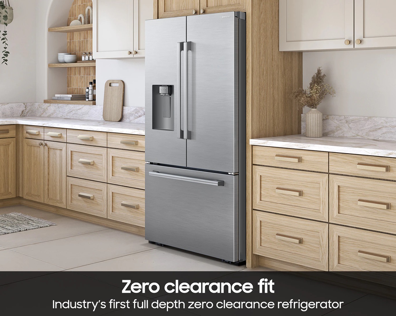Bespoke AI 3-Door French Door Refrigerator RF70 Glam Zero Clearance Fit External Water & Ice Dispenser 29 cu.ft. Silver