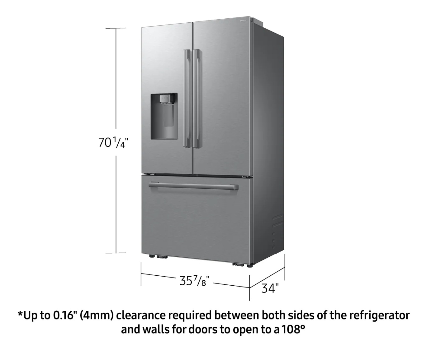 Bespoke AI 3-Door French Door Refrigerator RF70 Host Zero Clearance Fit External Water & Ice Dispenser 29 cu.ft. Silver