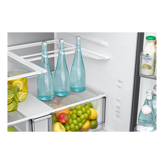 French Door Zero clearance fit with SpaceMax 28.5 cu.ft Slide-in-Shelf-Food Silver 