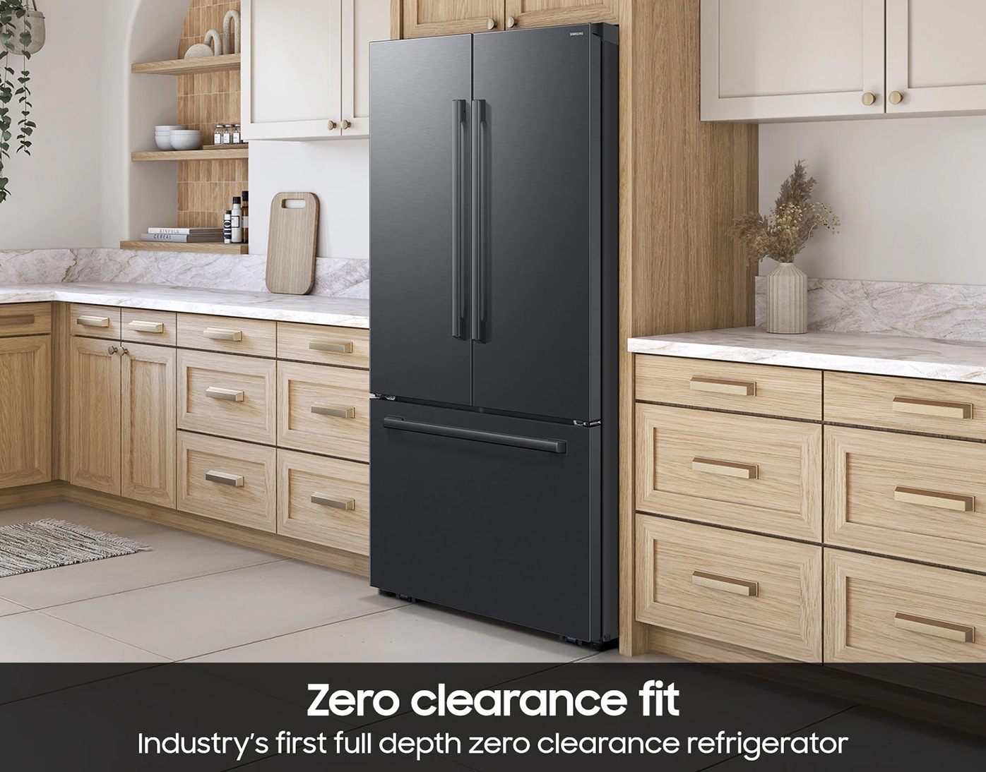 Bespoke AI 3-Door French Door Refrigerator RF70 Sleek Zero Clearance Fit In-Door Tall Dispenser 29 cu.ft. Black