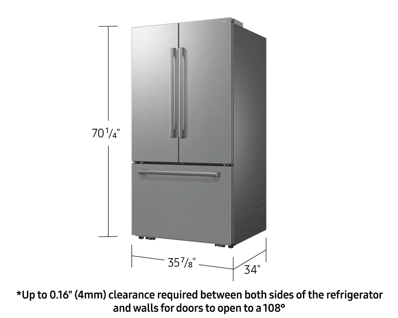 Bespoke AI 3-Door French Door Refrigerator RF70 Sleek Zero Clearance Fit In-Door Tall Dispenser 29 cu.ft. Silver