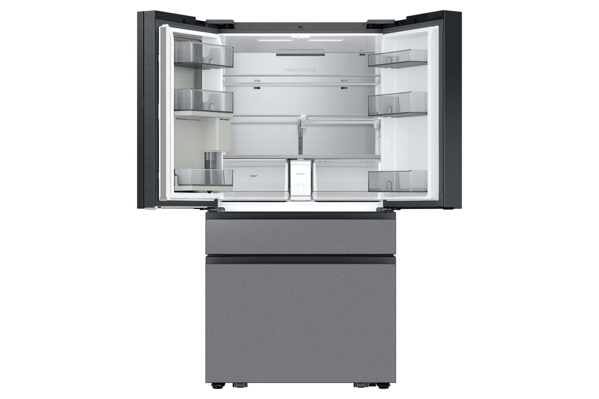 Bespoke AI Refrigerator FDR Family Hub™ Front-Open1 Charcoal Glass&Stainless Steel 