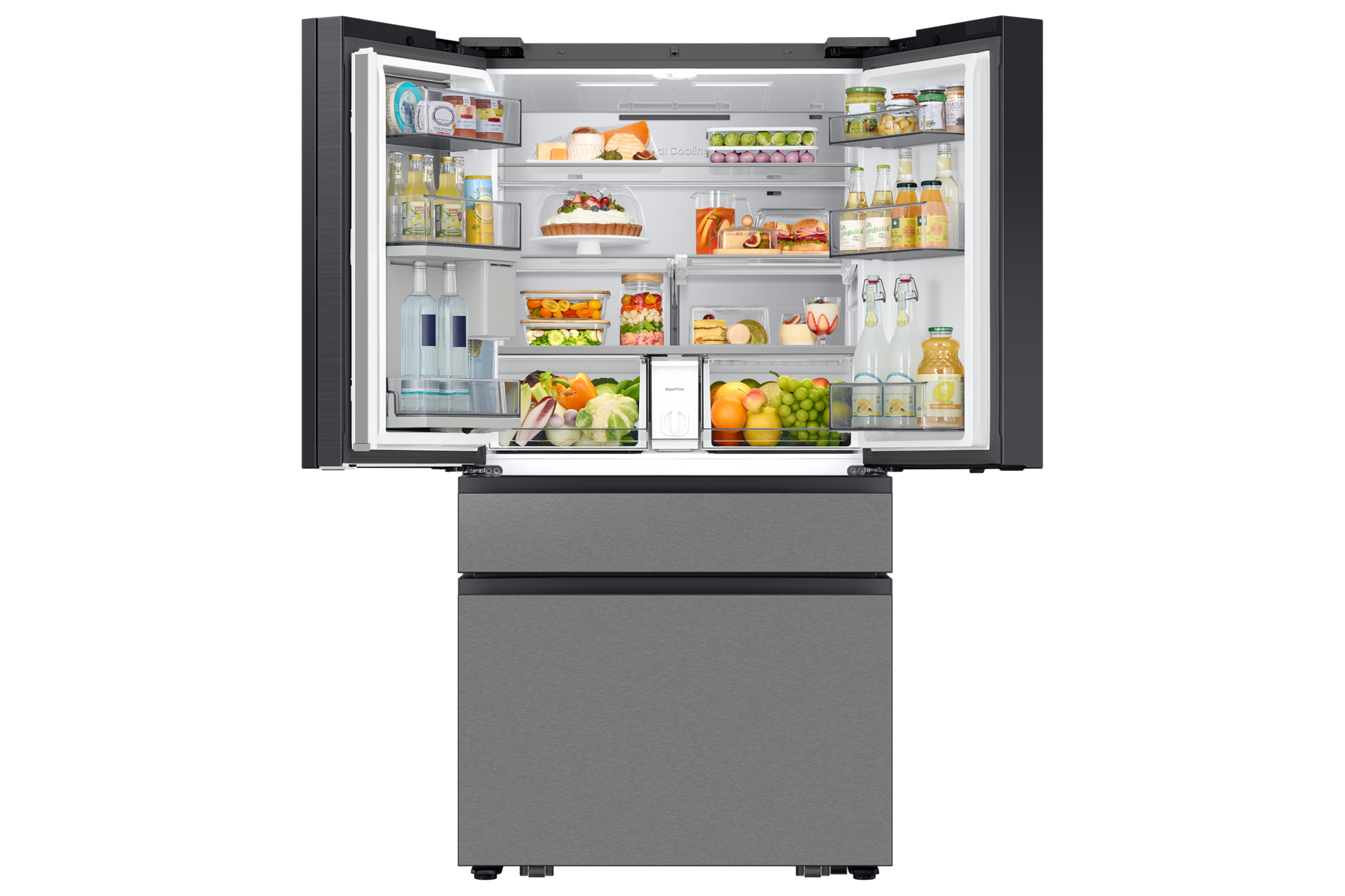 Bespoke AI Refrigerator FDR Family Hub™ Front-Open1-Food Charcoal Glass&Stainless Steel 