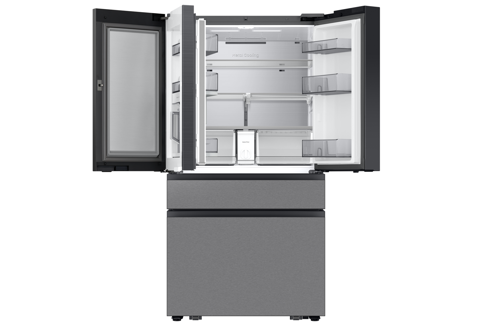 Bespoke AI Refrigerator FDR Family Hub™ Front-Open2 Charcoal Glass&Stainless Steel 