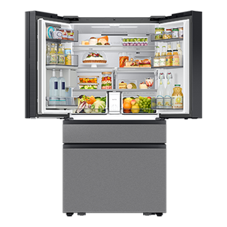 Bespoke AI Refrigerator FDR Family Hub™ Front-Open1-Food Charcoal Glass&Stainless Steel 