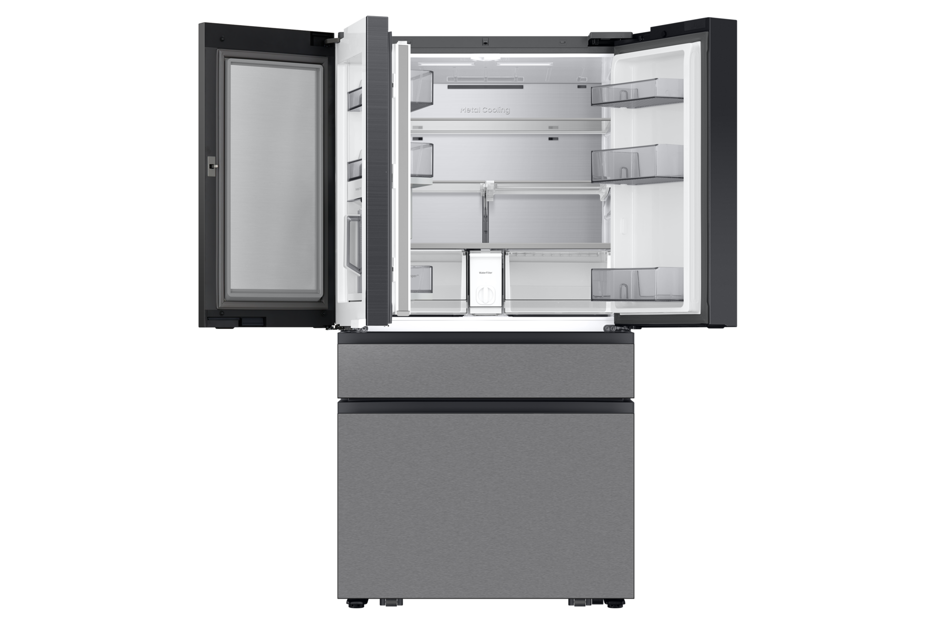 Bespoke AI Refrigerator FDR Family Hub™ Front-Open2 Charcoal Glass&Stainless Steel 