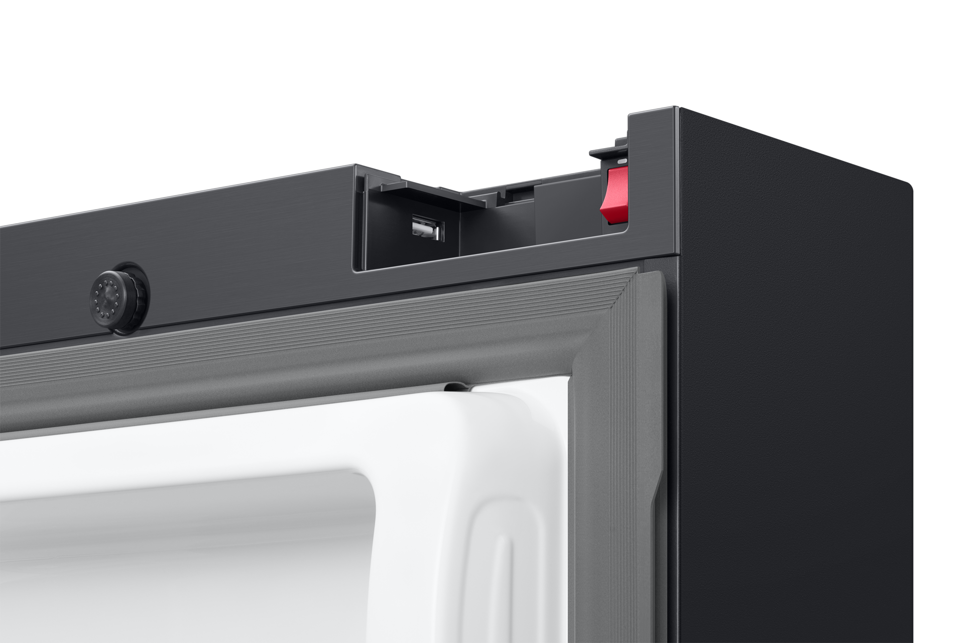Bespoke AI Refrigerator FDR Family Hub™ Detail-USB-Port Charcoal Glass&Stainless Steel 