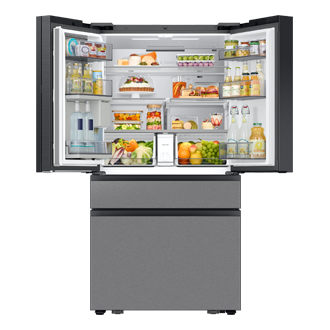Bespoke AI Refrigerator FDR Family Hub™ Front-Open1-Food Charcoal Glass&Stainless Steel 