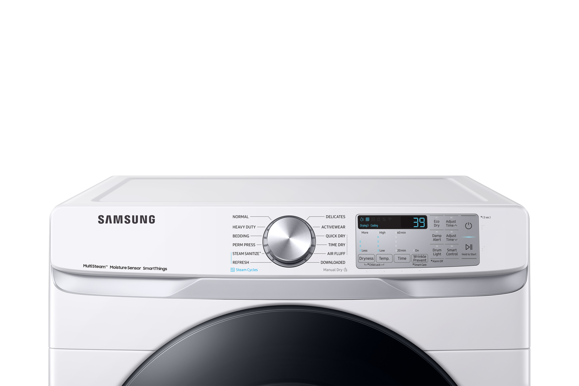 7.5 cu.ft DV6300B Dryer with Multi Steam and Steam Sanitize+ Front-Detail White 