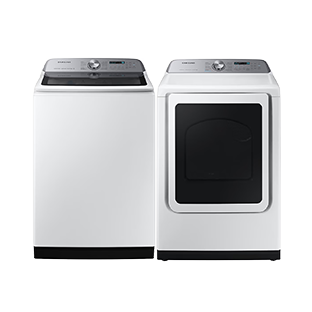 6.0 Cu.Ft. Top Load Washer and 7.4 Cu.Ft. Dryer with Steam Blanc