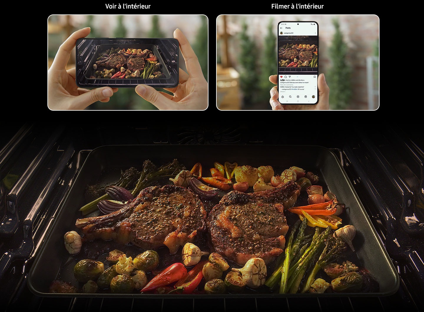 View Inside lets you monitor cooking progress inside the oven from other devices. You can capture it as a time-lapse video with Film Inside for your social media content.