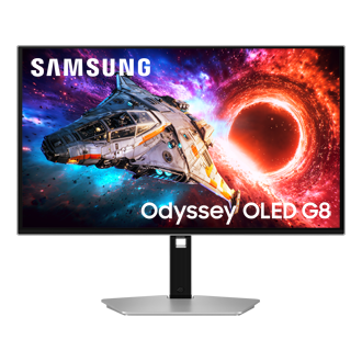 27/32 Inch Odyssey OLED G8 G80SH 4K 240Hz Gaming Monitor Front2 Silver 