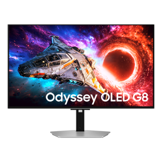 27/32 Inch Odyssey OLED G8 G80SH 4K 240Hz Gaming Monitor Front Silver 
