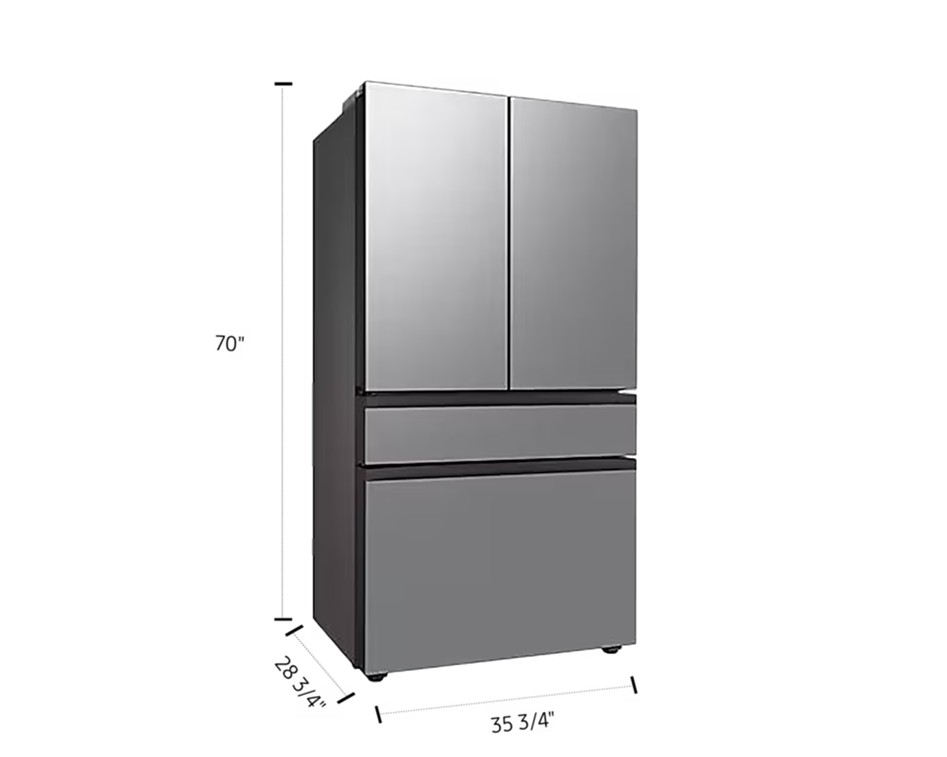 Réfrigérateur à portes françaises 4 portes Bespoke AI RF80 | FlexZone™ | Machine à glaçons double 23 pi³ Panneaux en acier inoxydable préfabriqués