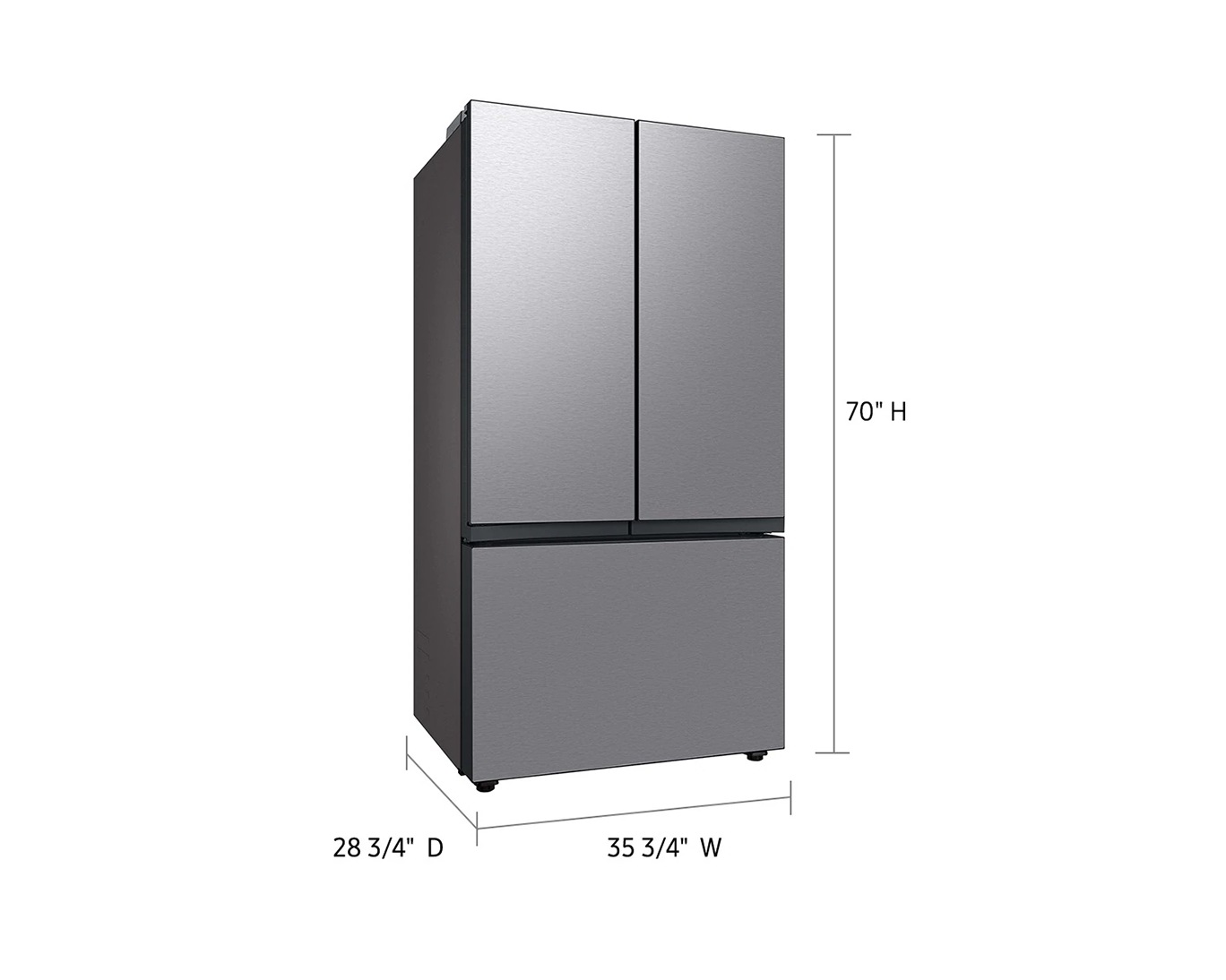 Réfrigérateur à portes françaises 3 portes Bespoke AI RF80 | Beverage Center™ | Machine à glaçons double 30 pi³ Panneaux en acier inoxydable préfabriqués