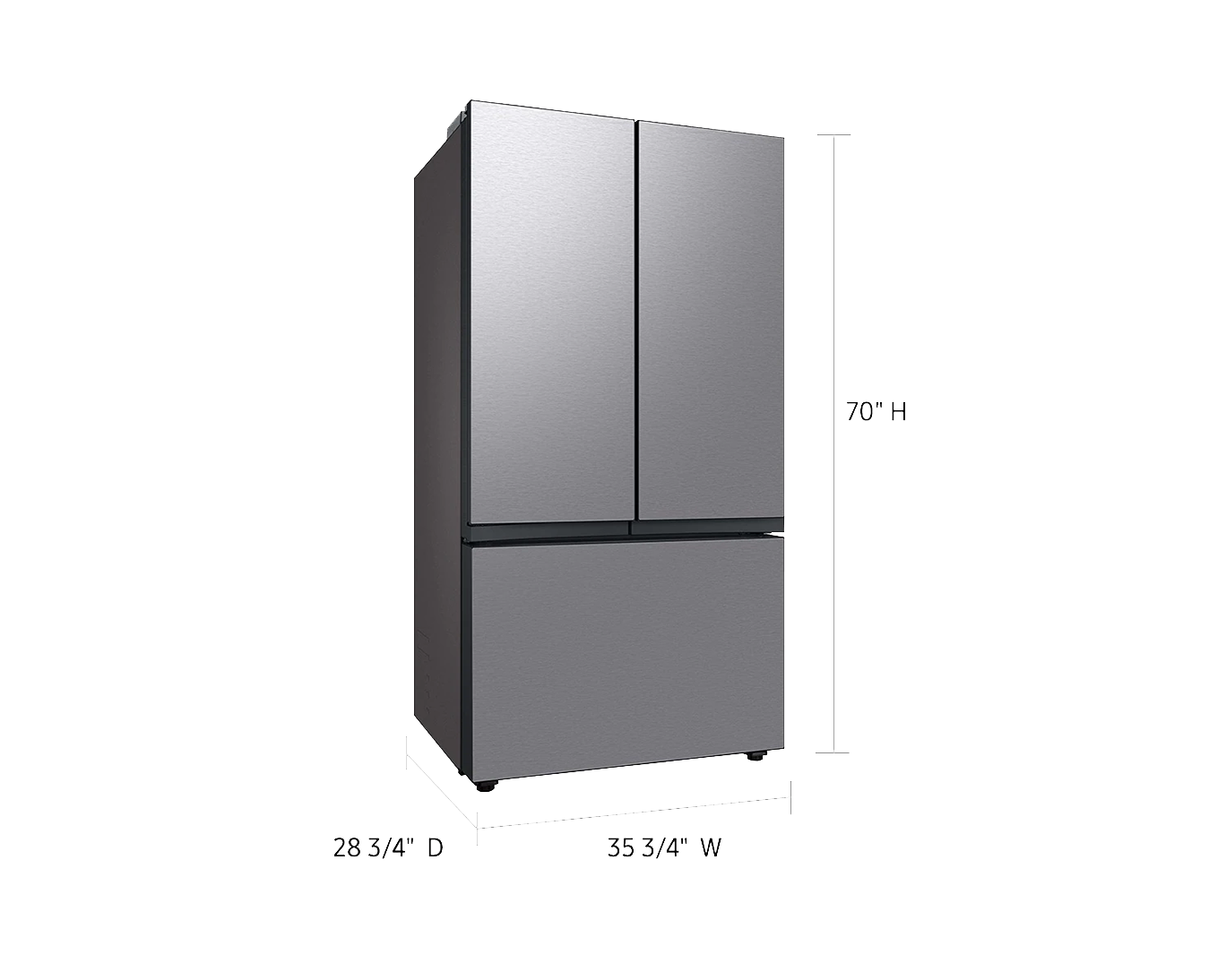 Réfrigérateur à portes françaises 3 portes Bespoke AI RF80 | Beverage Center™ | Machine à glaçons double 30 pi³ Panneaux en acier inoxydable préfabriqués