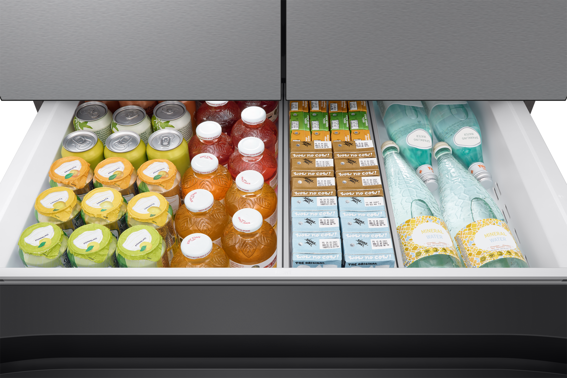RF90F/36 French Door Refrigerators with Dual Auto Ice Maker Mid-Drawer-Open-Beverage Stainless Steel 